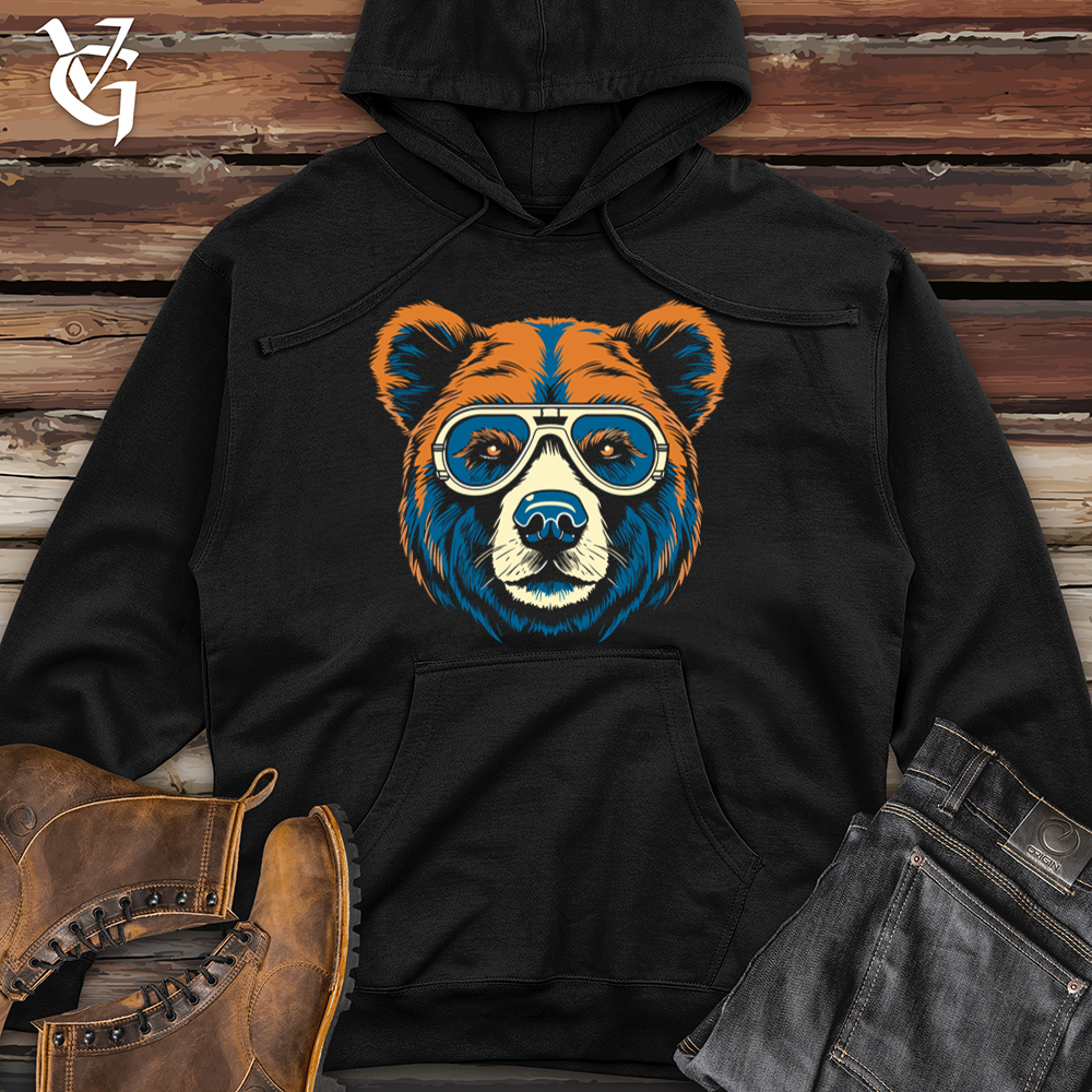 Retro Aviator Bear Bicycle Midweight Hooded Sweatshirt