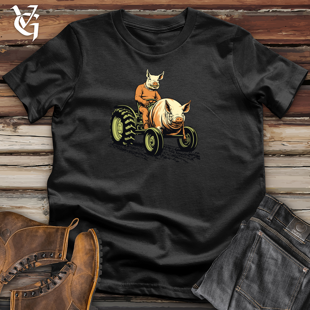 Vintage Tractor Riding Pig Cotton Tee