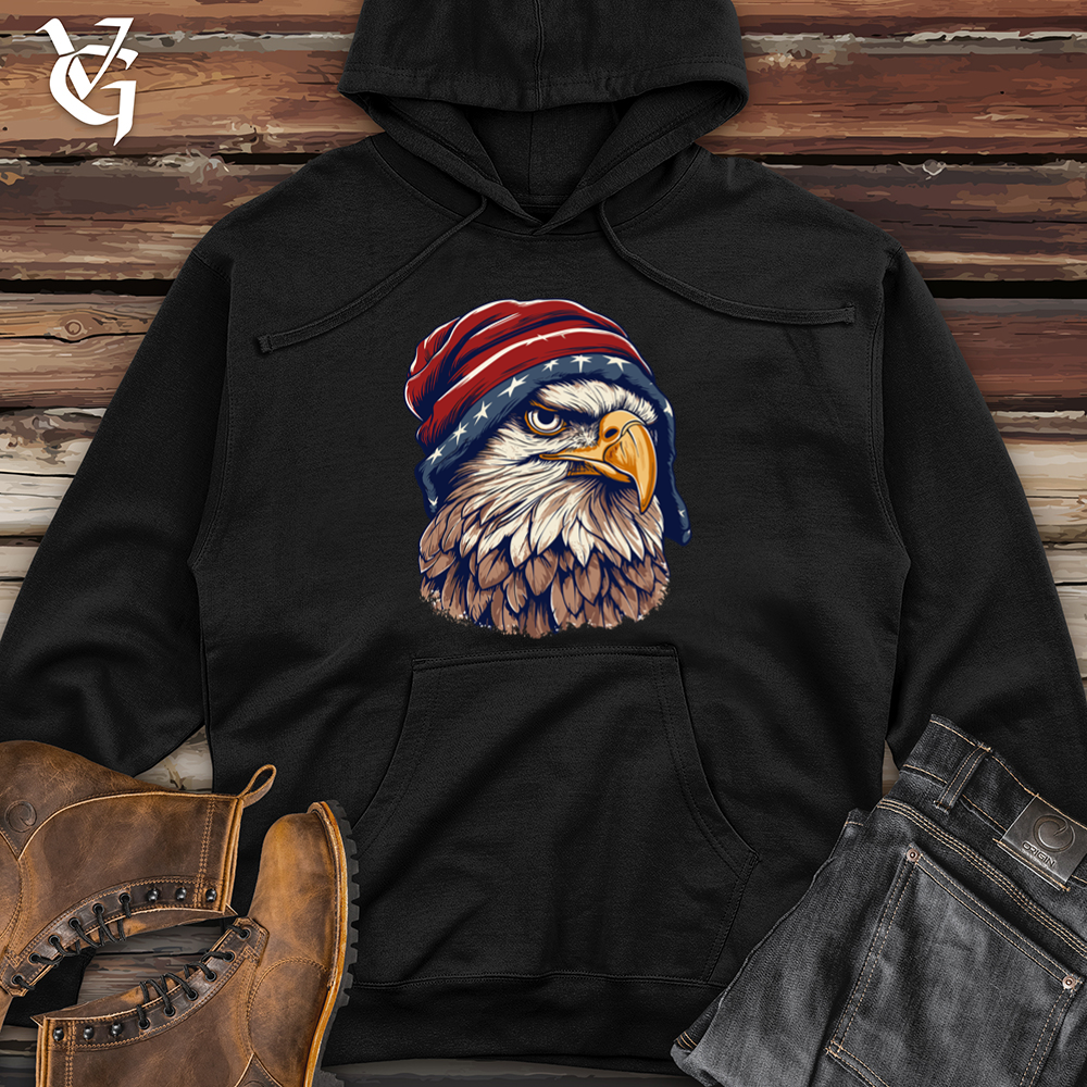 Retro Beanie Wearing Eagle Midweight Hooded Sweatshirt