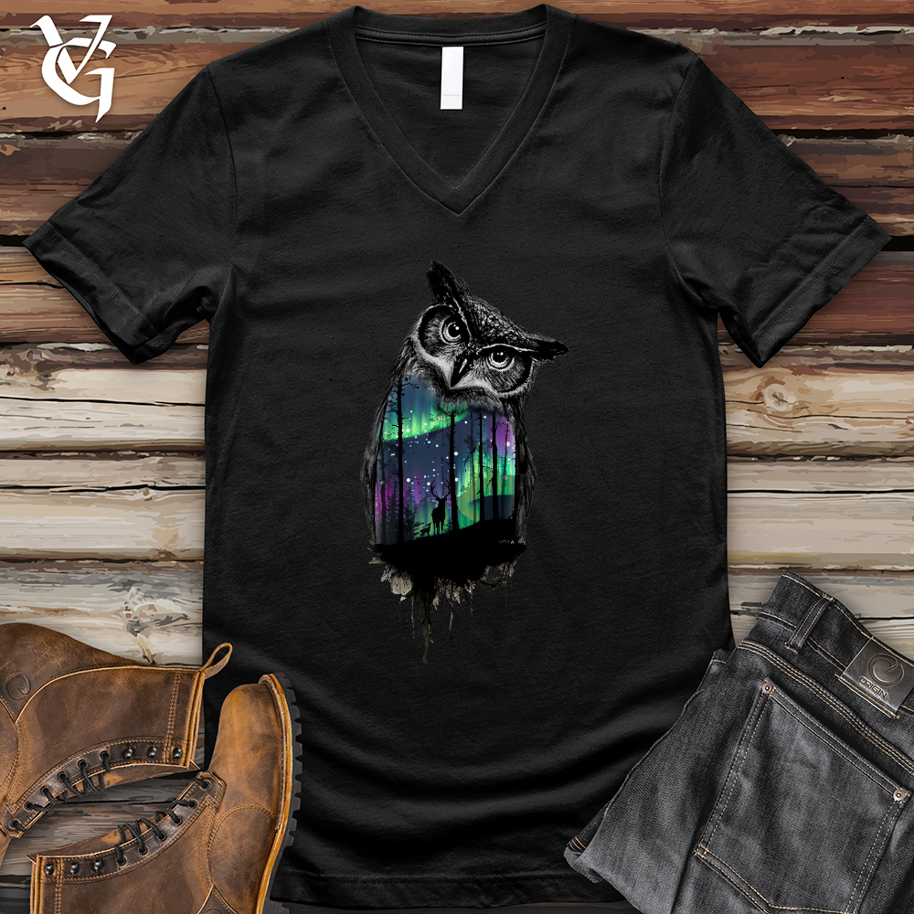 Northern Lights Owl V- Neck Tee