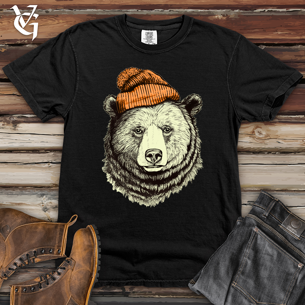 Bear Wearing Hunters Beanie Heavy Cotton Comfort Colors Tee