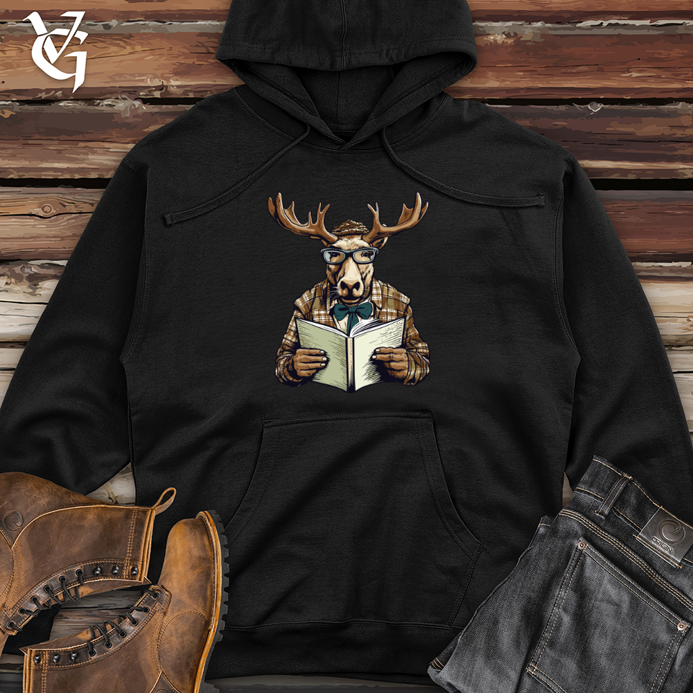 Whimsical Moose Reader Midweight Hooded Sweatshirt