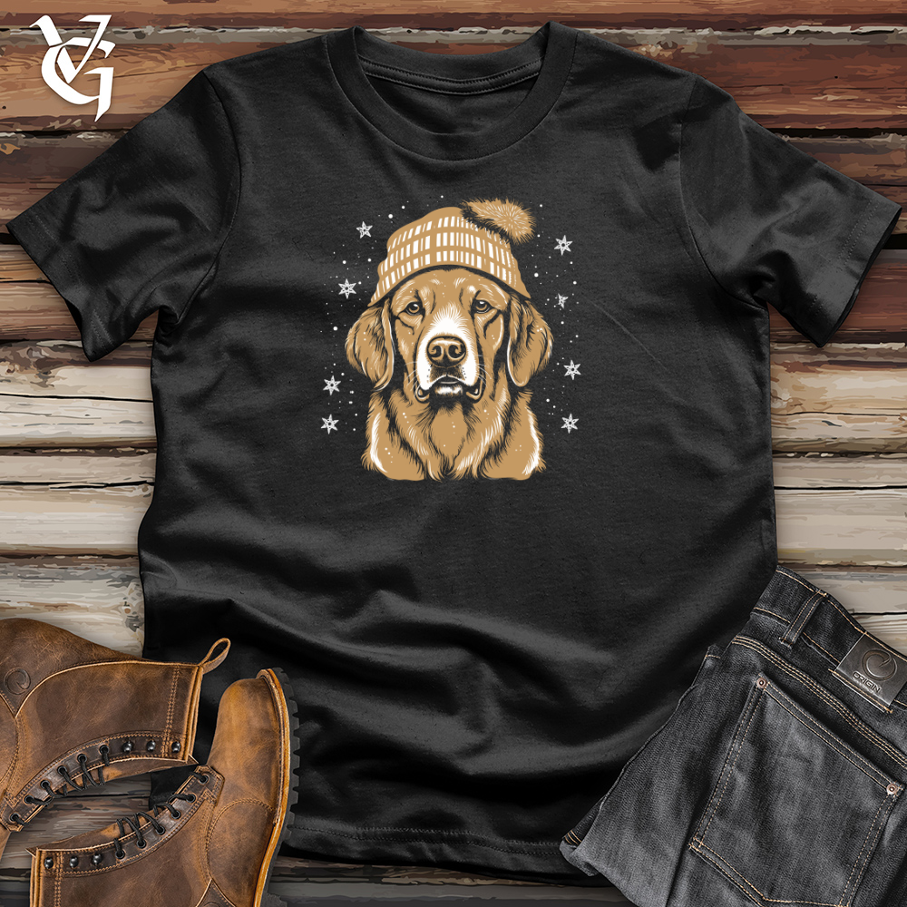 Retro Snowflake Beanie Golden Retriever Cotton Tee