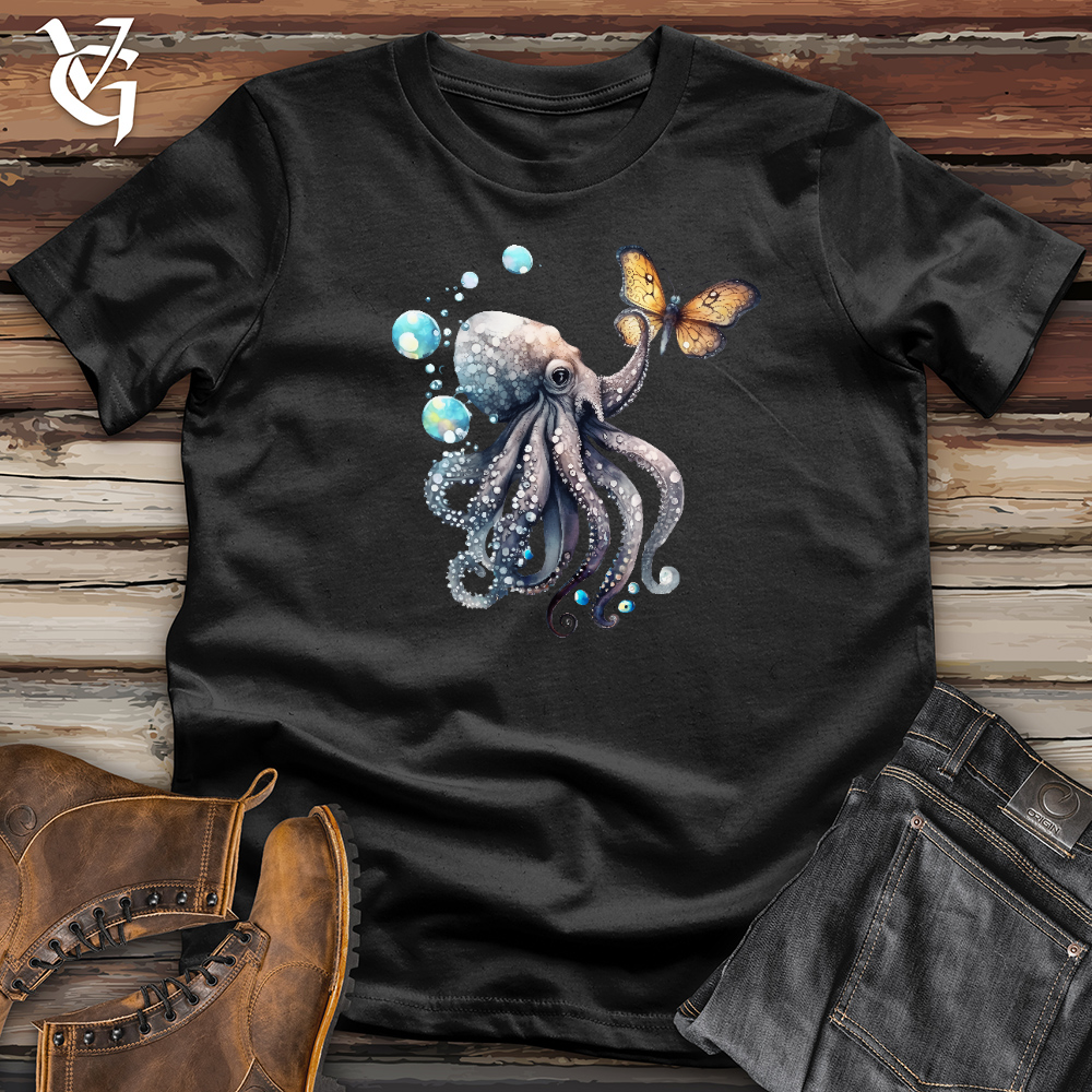 Octopus Playing With Butterfly 03 Cotton Tee