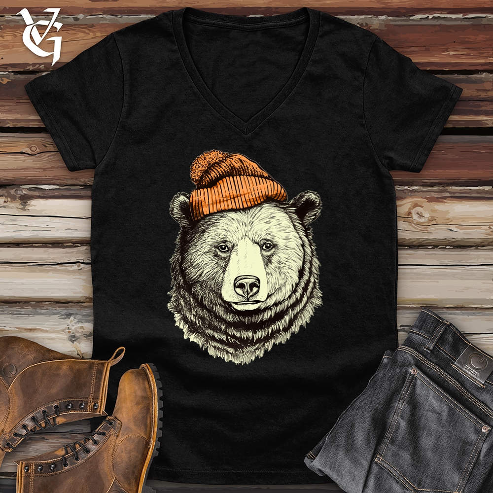 Bear Wearing Hunters Beanie Softstyle V-Neck