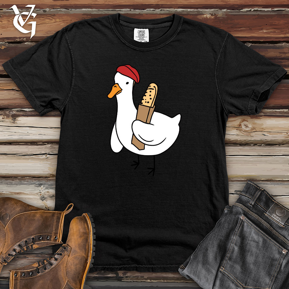 A Red Hat Wearing Duck Holding a Baguette Heavy Cotton Comfort Colors Tee