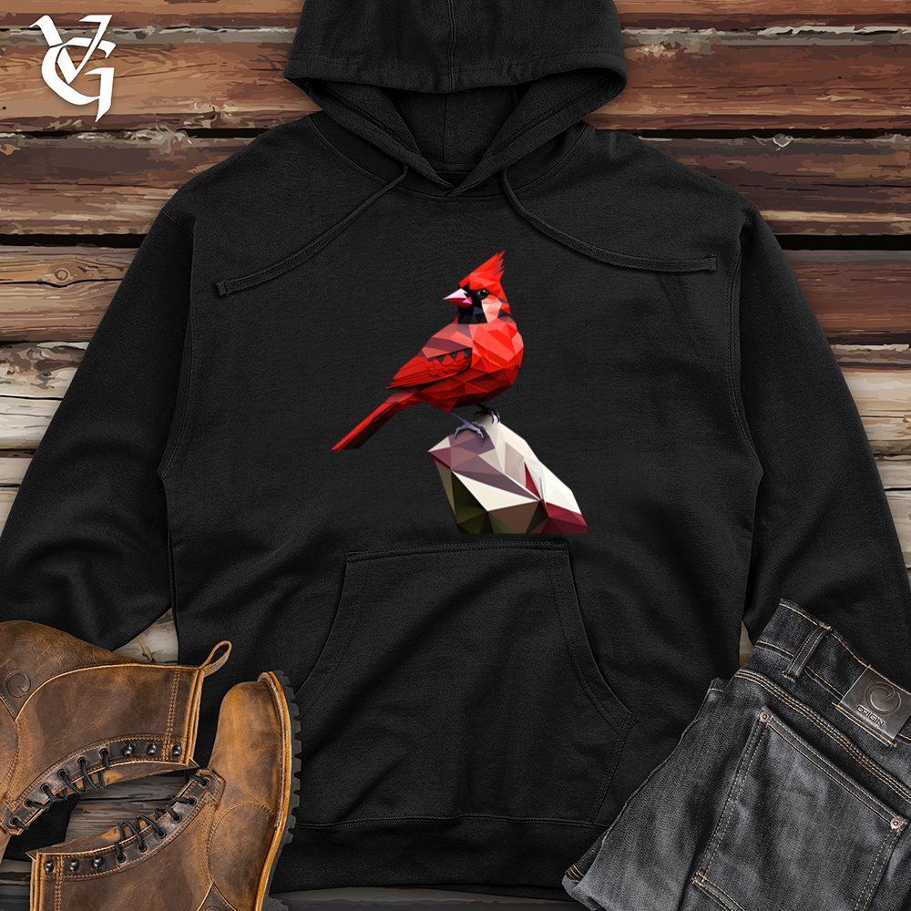 Geometric Cardinal Bird Midweight Hooded Sweatshirt