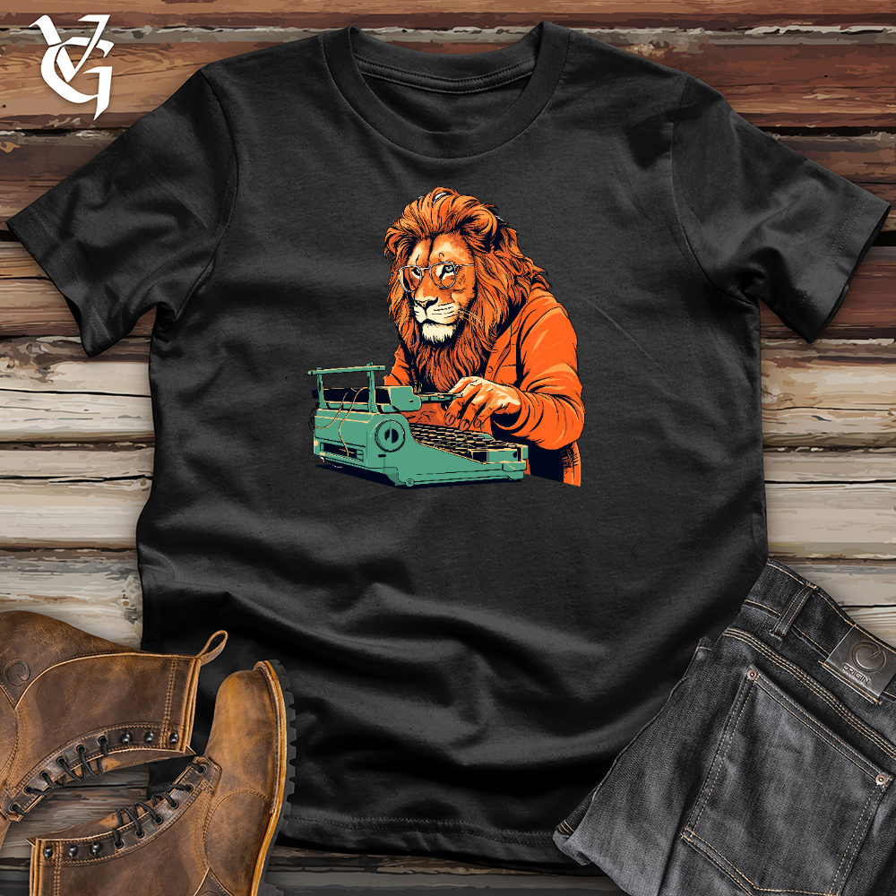 A Lion With Old Vintage Typewriter Cotton Tee