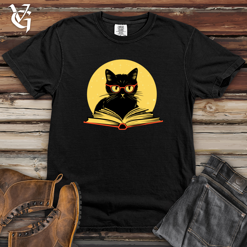 Retro Bookish Black Cat Heavy Cotton Comfort Colors Tee