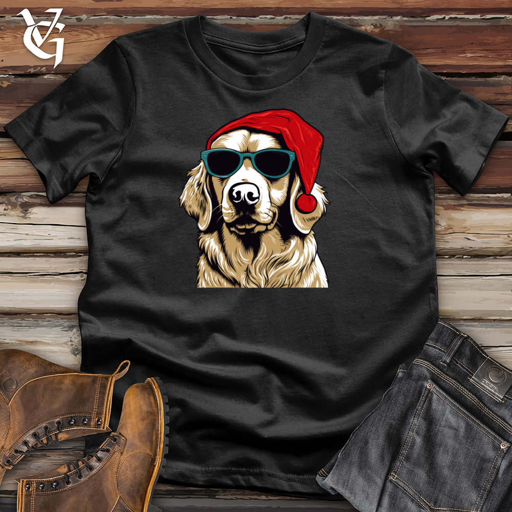 Viking Goods Santa Paws Golden Retriever Cotton Tee Steel Blue / L