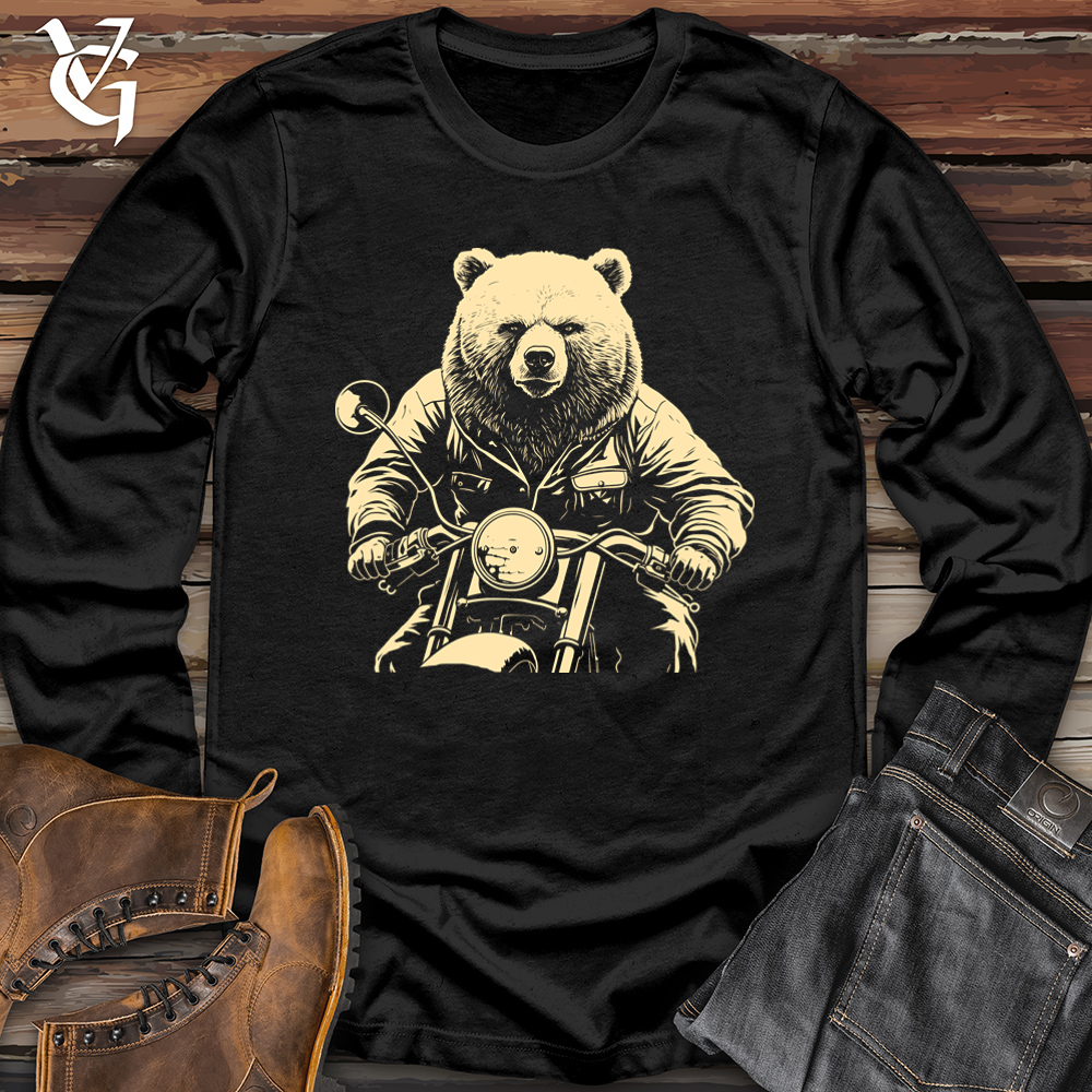 Policeman Bear on Motorcycle Patrol Softstyle Long Sleeve