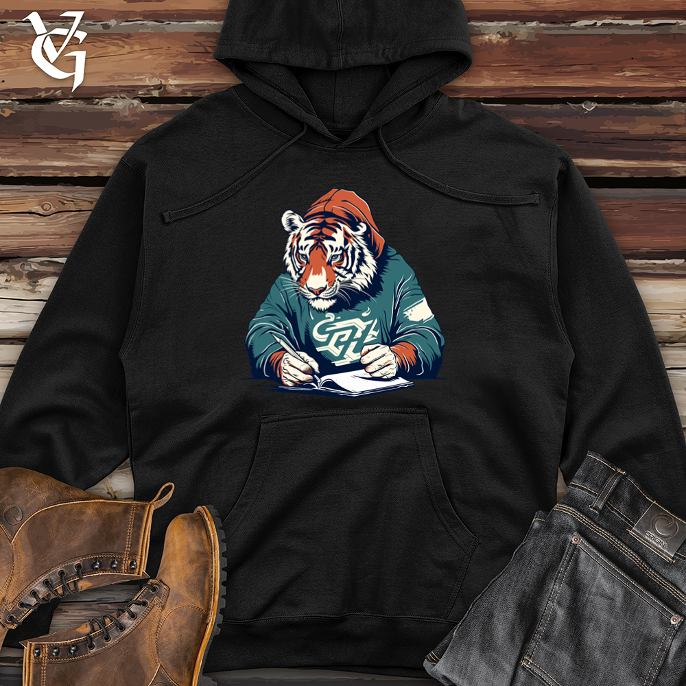 Retro Scribbling Tiger Midweight Hooded Sweatshirt