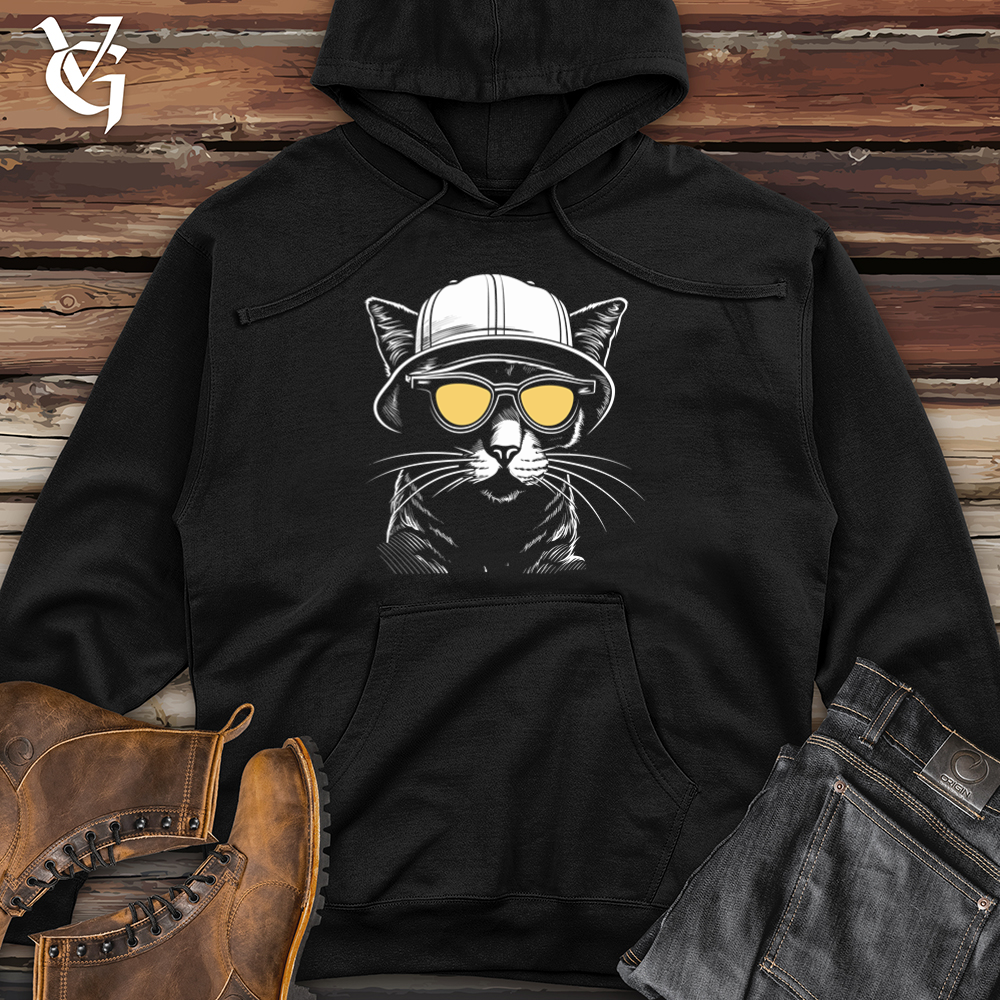 Retro Cap & Shades Cat Midweight Hooded Sweatshirt