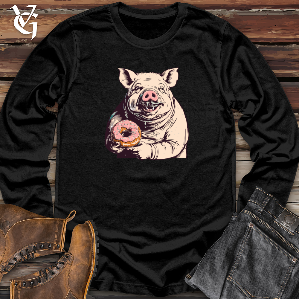 Retro Donut Devouring Pig Long Sleeve