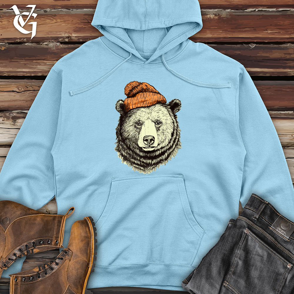 Bear Wearing Hunters Beanie Midweight Hooded Sweatshirt