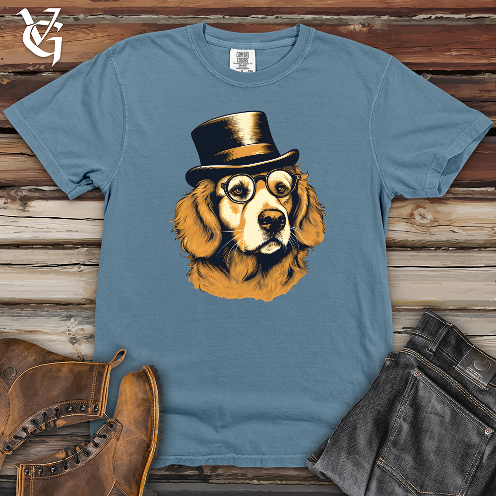 Monocled Top Hat Golden Retriever Heavy Cotton Comfort Colors Tee