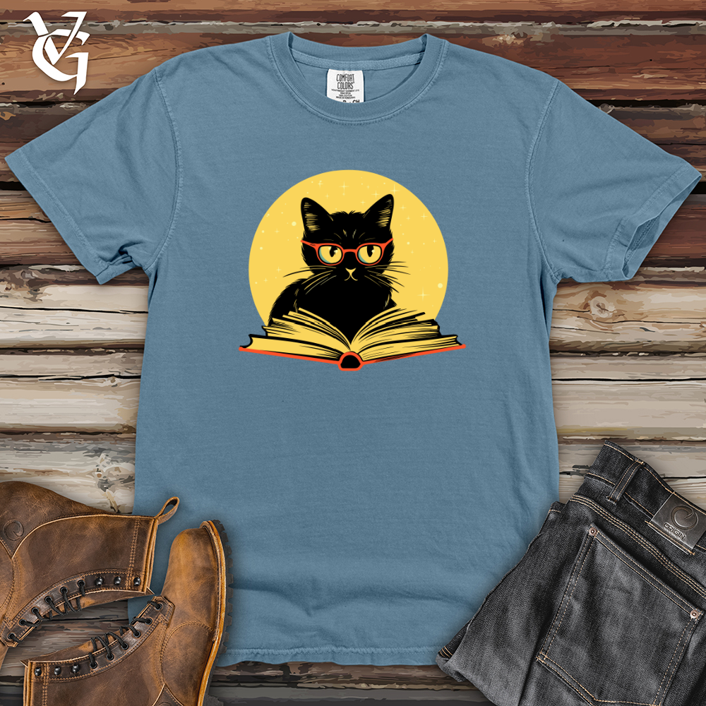 Retro Bookish Black Cat Heavy Cotton Comfort Colors Tee