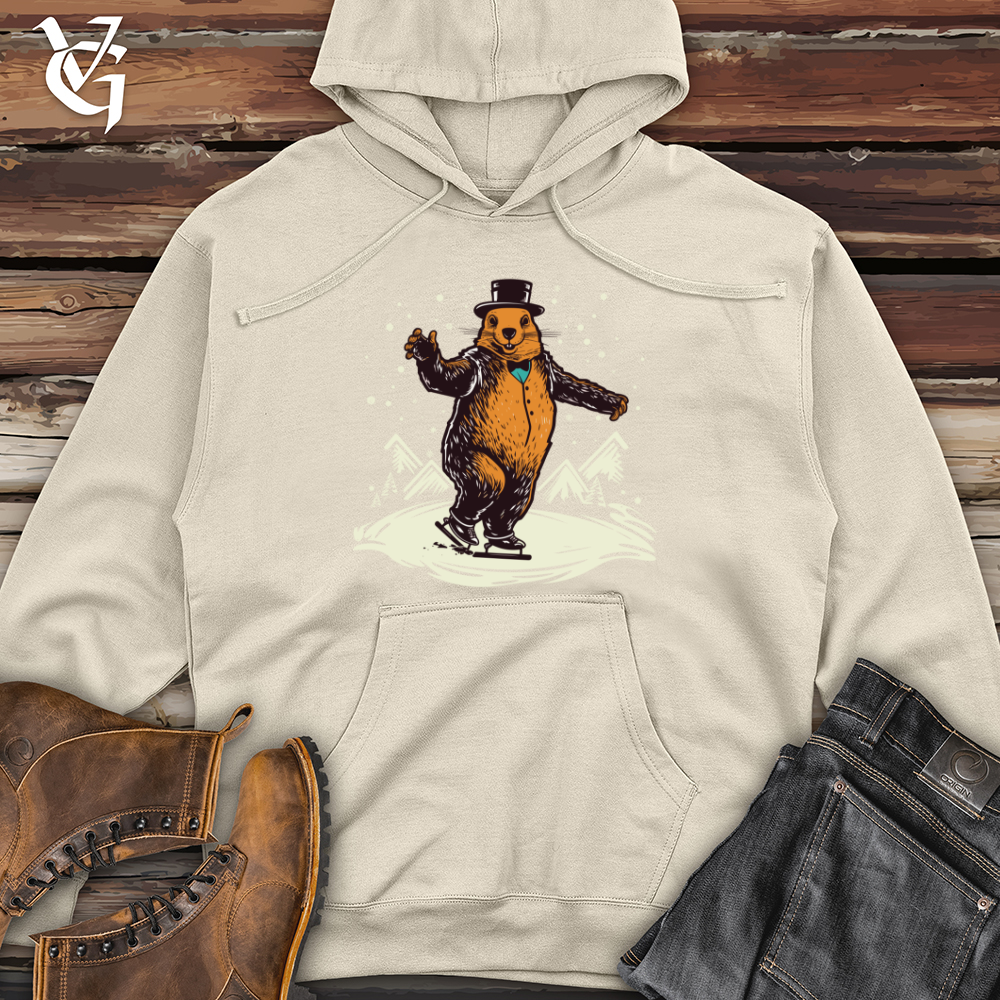 Beaver Ice Skating Midweight Hooded Sweatshirt