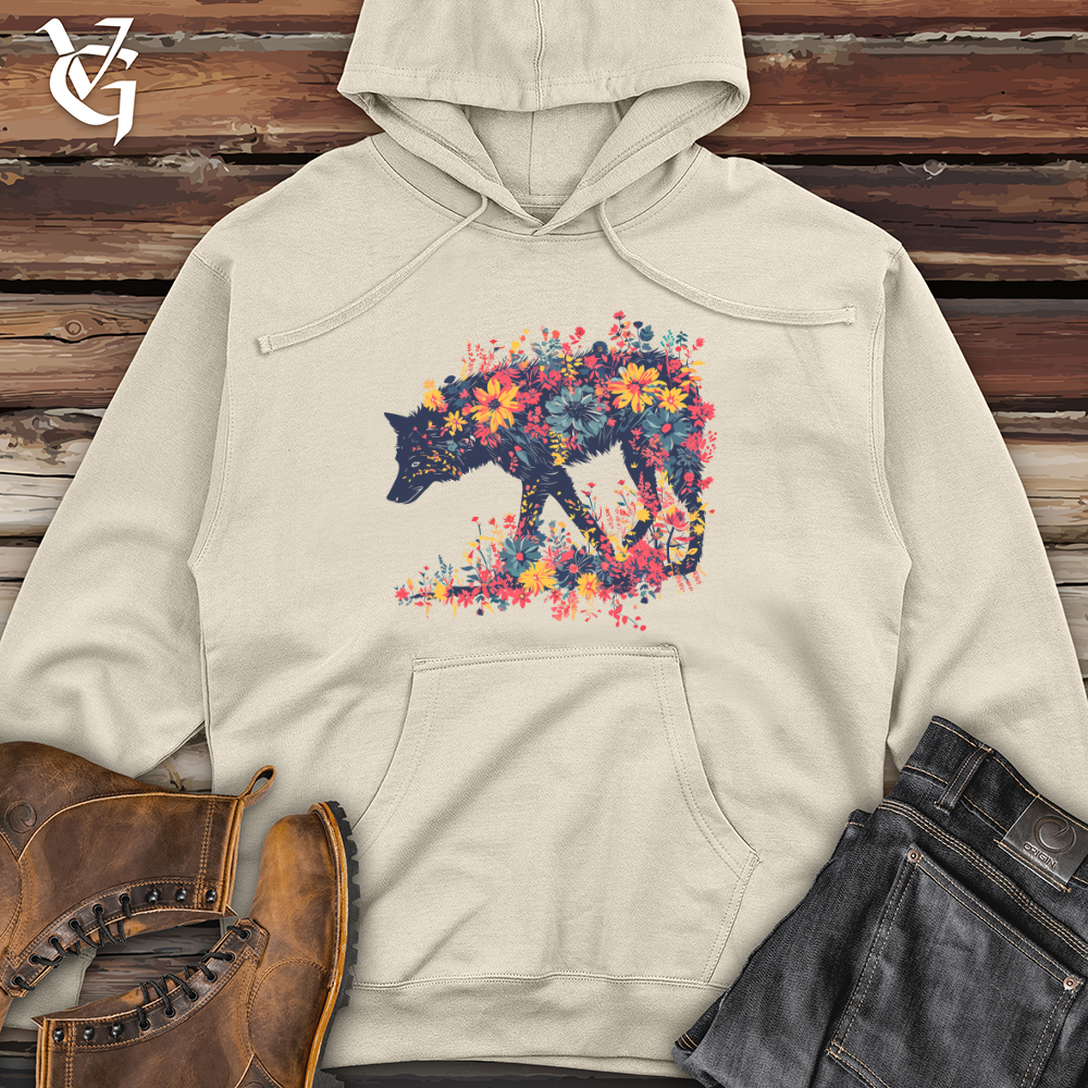 Floral Wolf Silhouette Midweight Hooded Sweatshirt