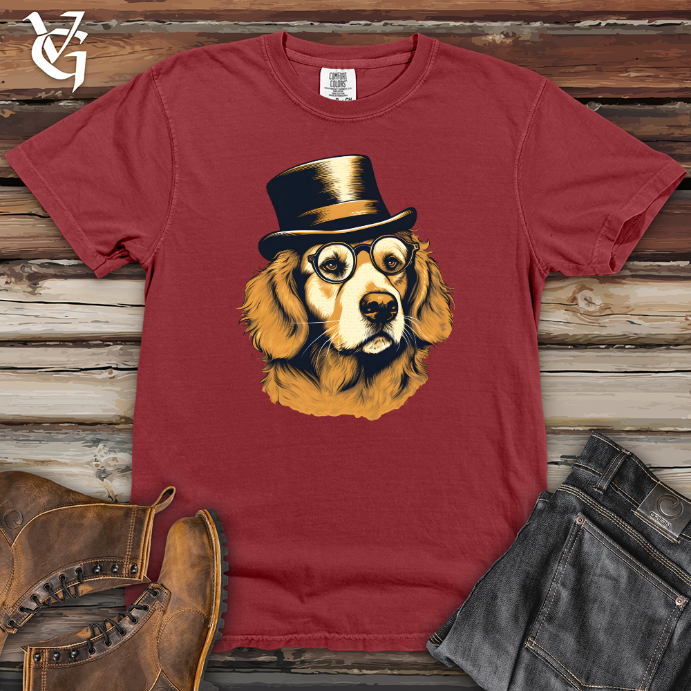 Monocled Top Hat Golden Retriever Heavy Cotton Comfort Colors Tee