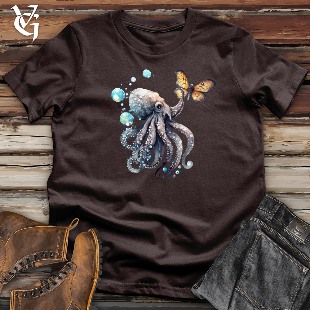 Octopus Playing With Butterfly 03 Cotton Tee