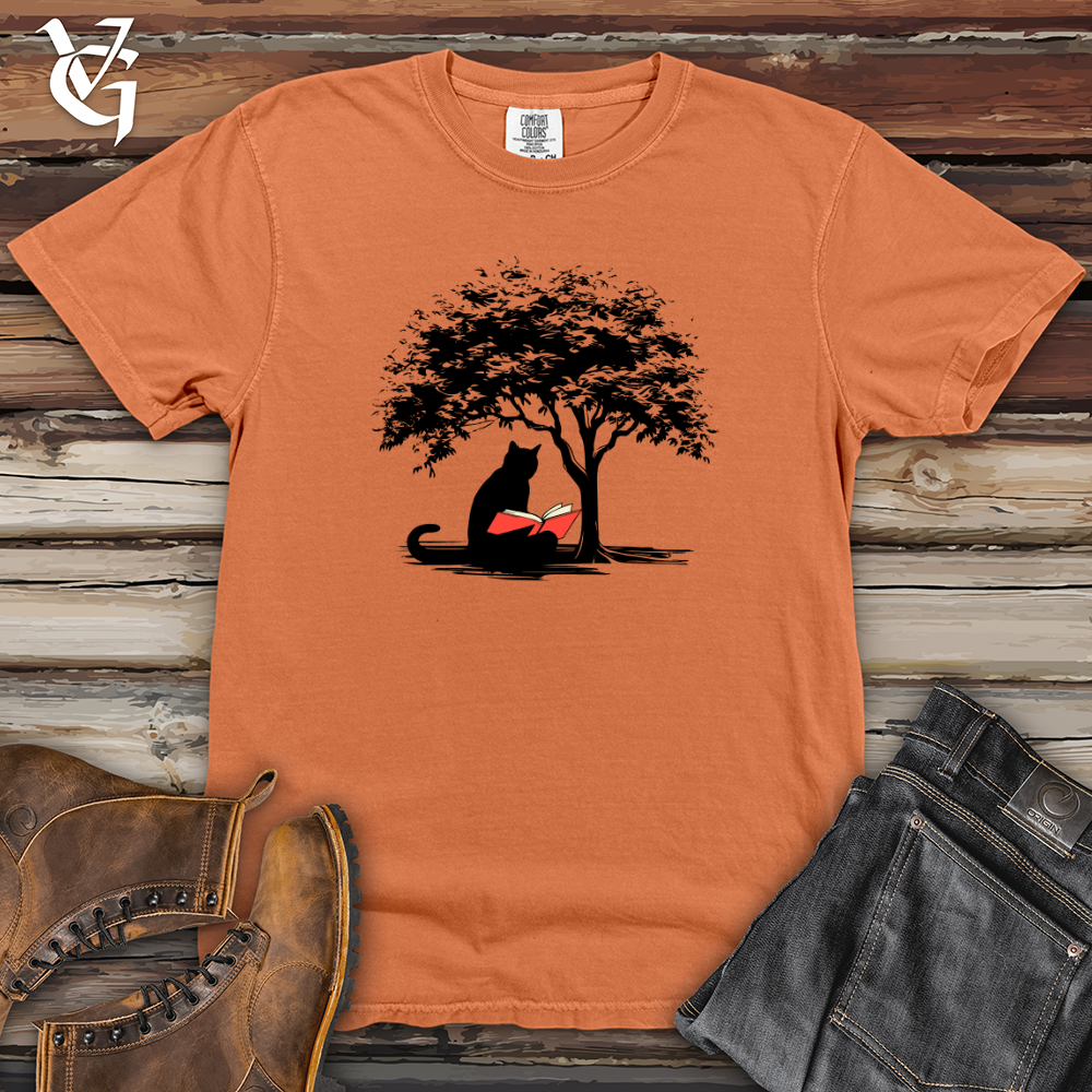 Retro Tree Reading Black Cat Heavy Cotton Comfort Colors Tee