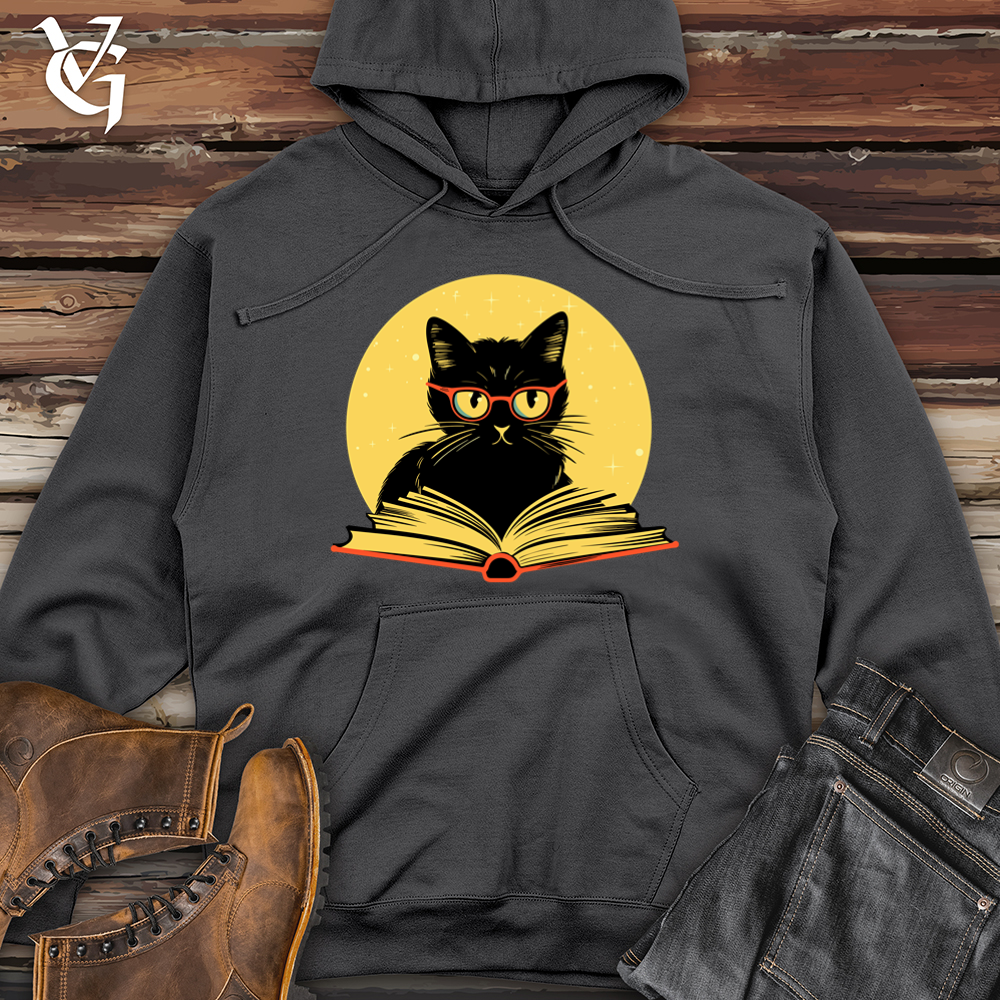 Retro Bookish Black Cat Midweight Hooded Sweatshirt