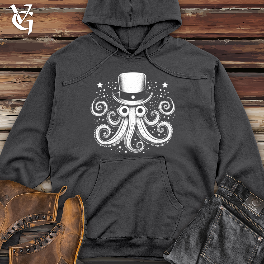 Vintage Cosmic Top Hat Octopus 02 Midweight Hooded Sweatshirt