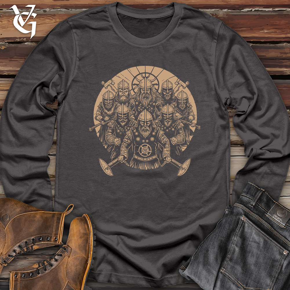 A Gang of Stern Vikings Stands Ominously With Shields Softstyle Long Sleeve