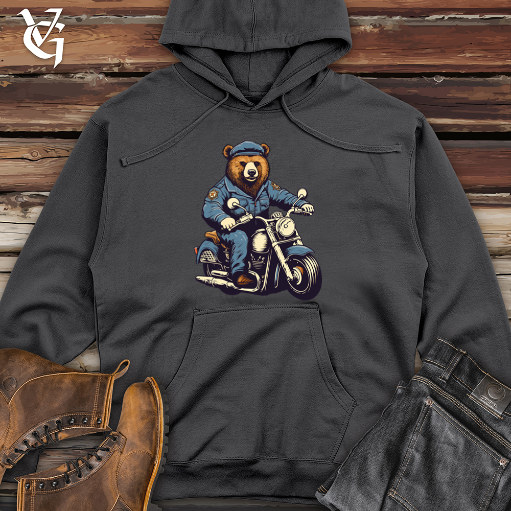 Bear on Motorcycle Patrol Duties Midweight Hooded Sweatshirt