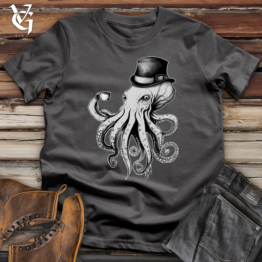 Octopus Wearing Hat Drinking Coffee Softstyle Tee