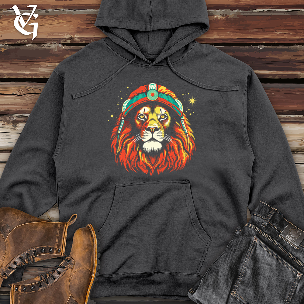 Vintage Cosmic Beanie Lion Midweight Hooded Sweatshirt