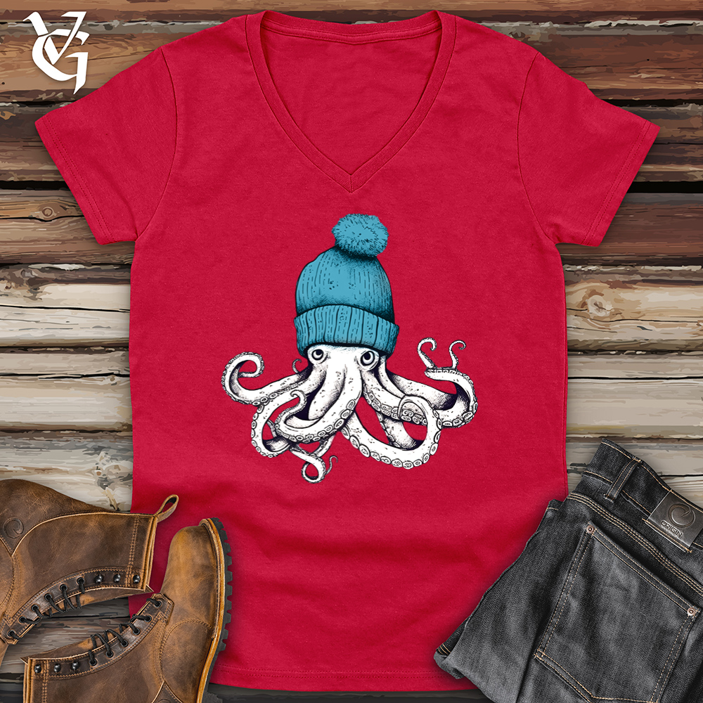 Octopus Wearing Beanie Softstyle V-Neck