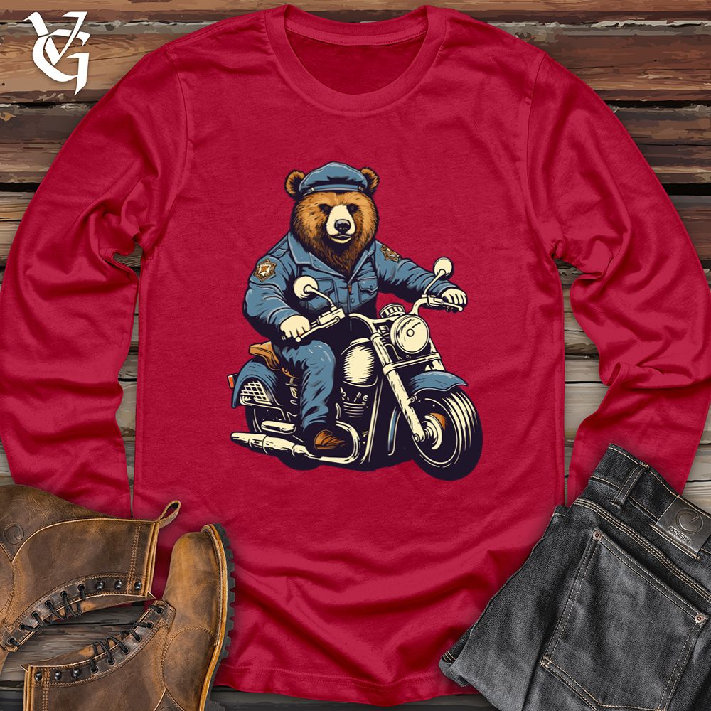Bear on Motorcycle Patrol Duties Softstyle Long Sleeve