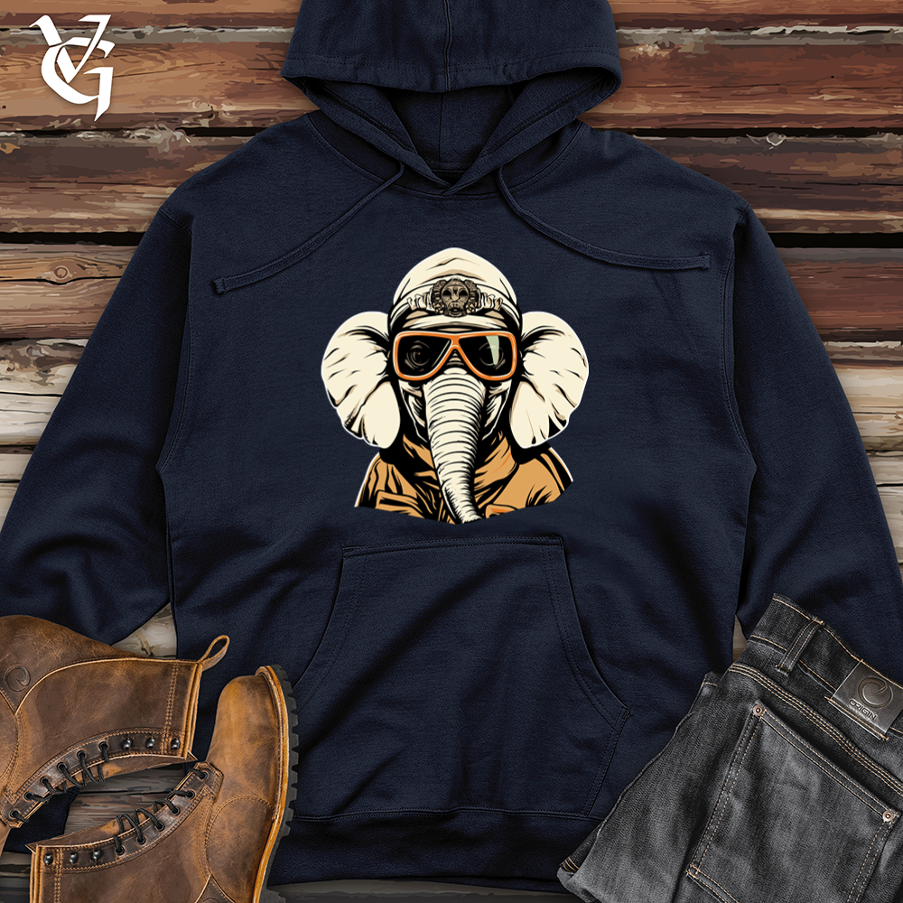 Vintage Ski Masked Elephant Midweight Hooded Sweatshirt