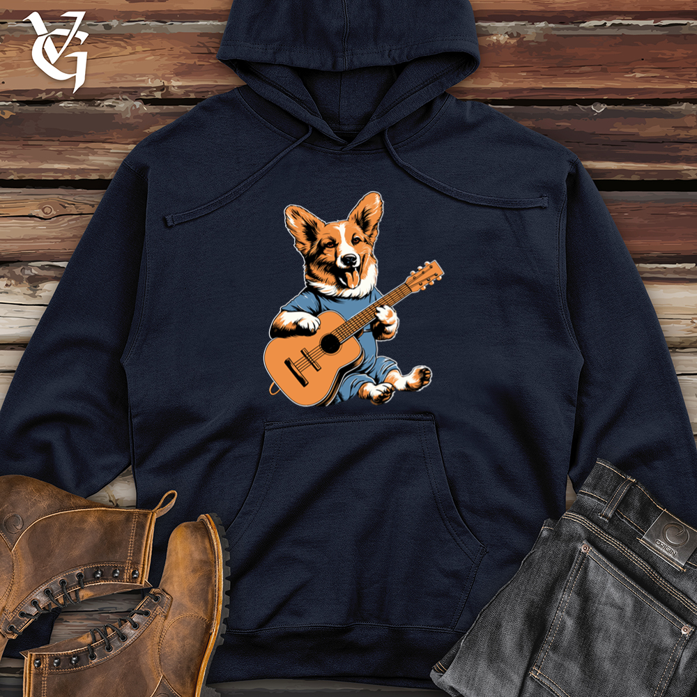 Vintage Guitar Strummer Corgi Midweight Hooded Sweatshirt