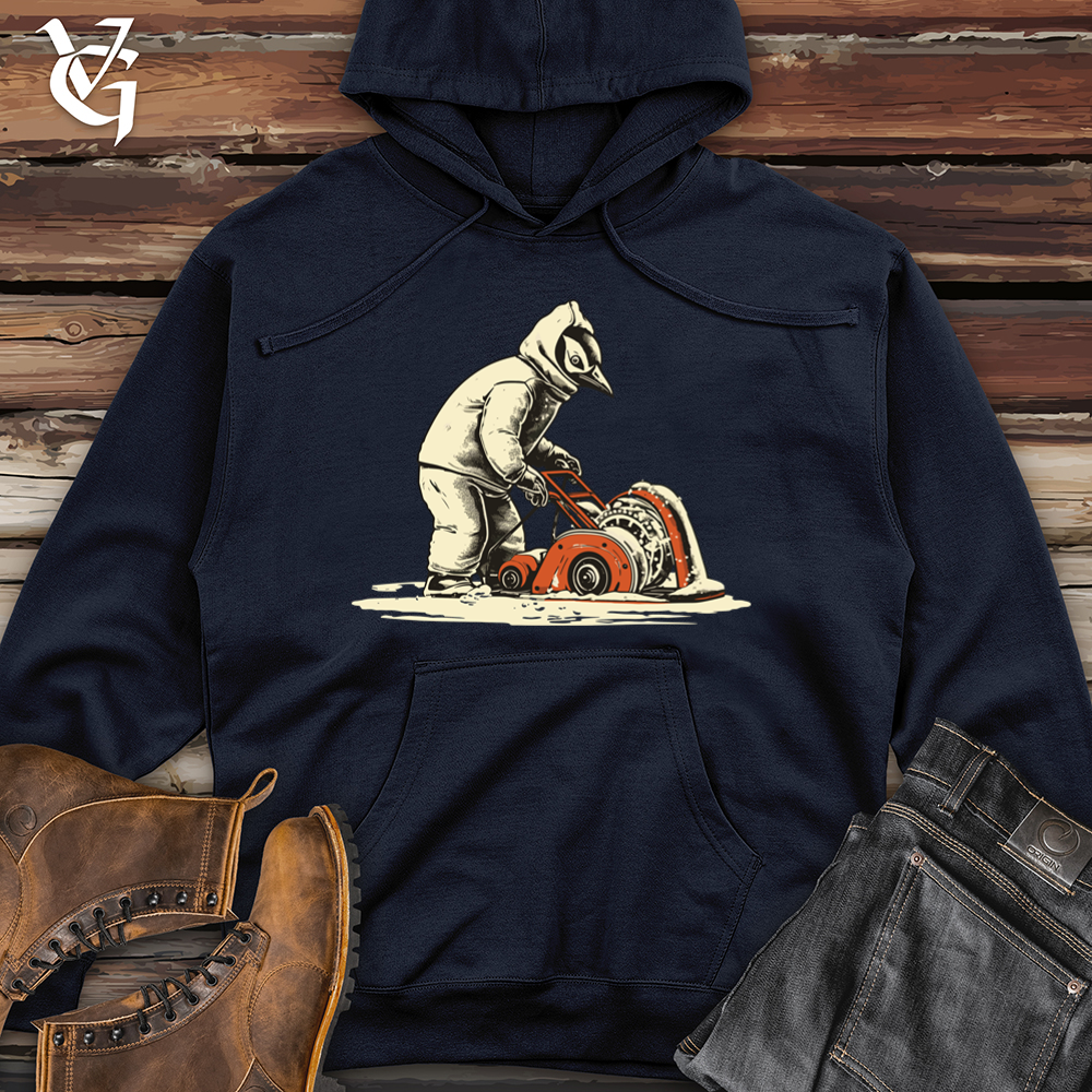 Vintage Snow Blower Penguin Midweight Hooded Sweatshirt