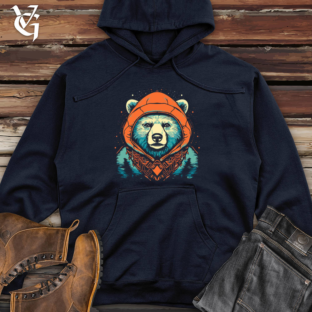 Retro Cosmic Beanie Bear Midweight Hooded Sweatshirt