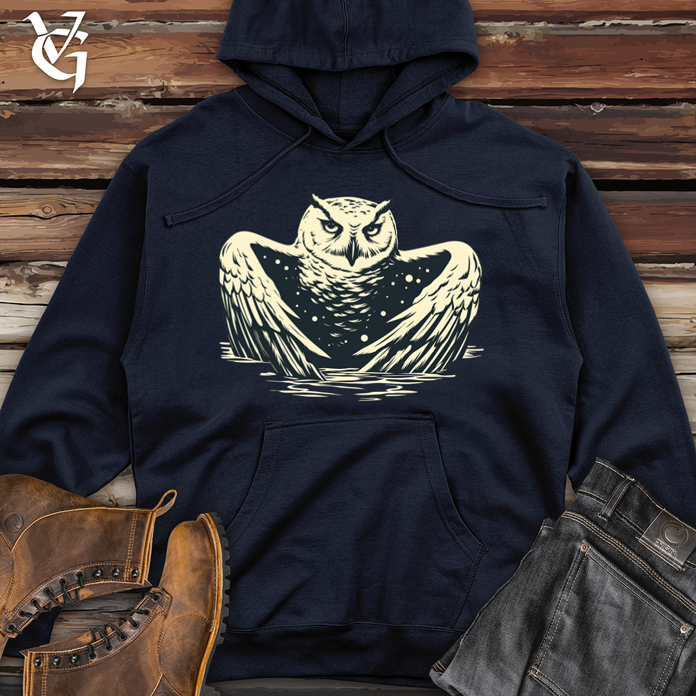 Retro Frosty Owl Midweight Hooded Sweatshirt