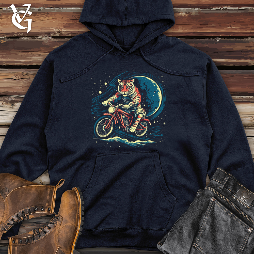 Retro Cosmic Bicycle Tiger Midweight Hooded Sweatshirt