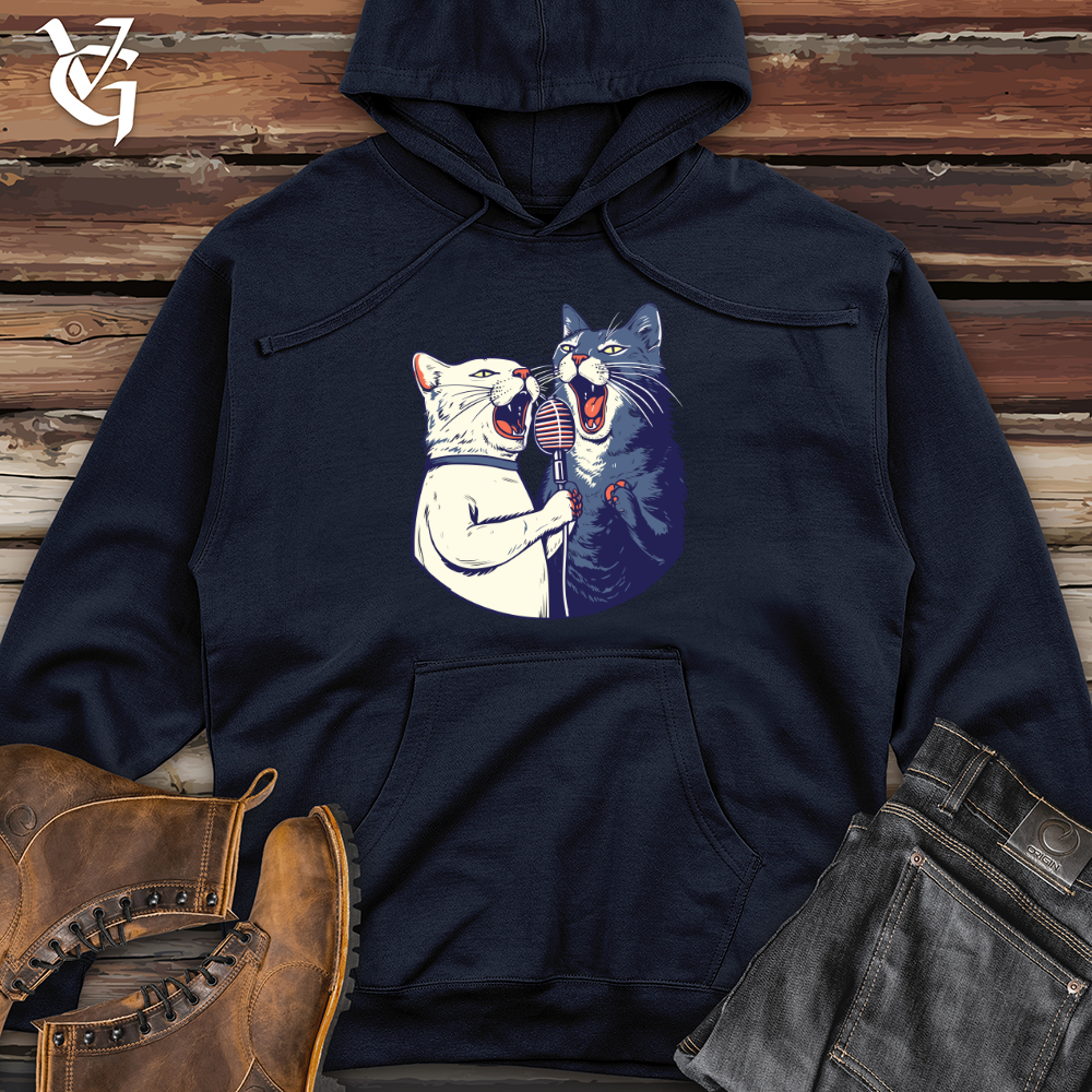 Feline Karaoke Serenade Midweight Hooded Sweatshirt