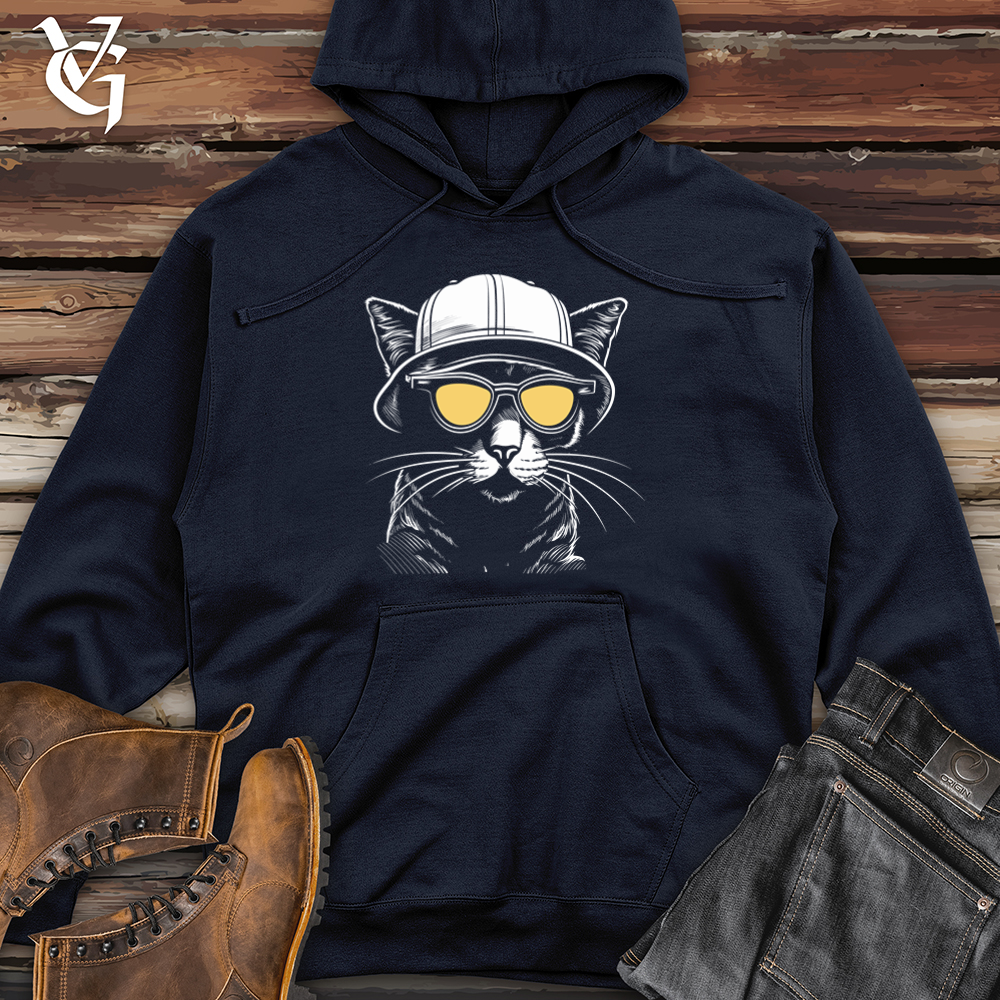 Retro Cap & Shades Cat Midweight Hooded Sweatshirt