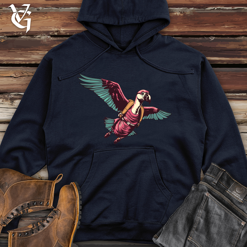 Retro Soaring Flamingo 01 Midweight Hooded Sweatshirt