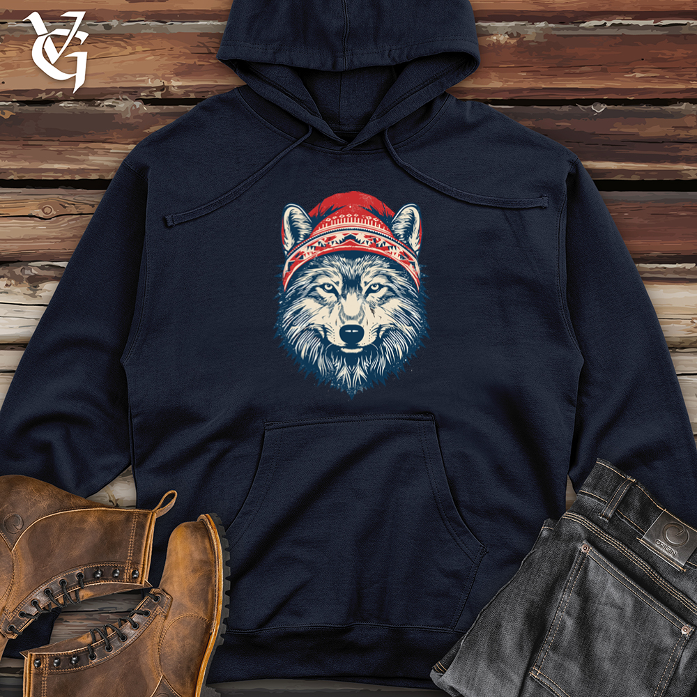 Vintage Pompom Snow Hat Wolf Midweight Hooded Sweatshirt