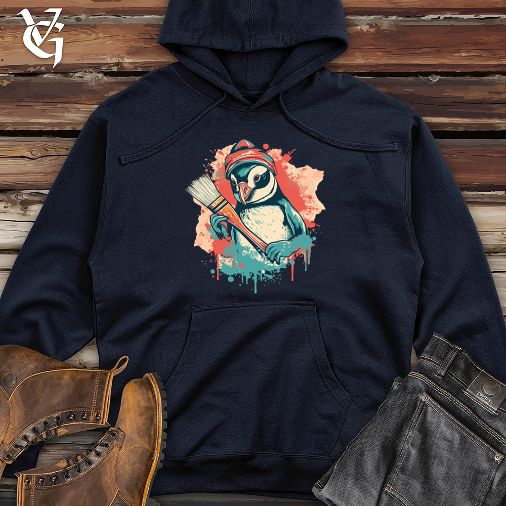 Retro Artistic Penguin 01 Midweight Hooded Sweatshirt