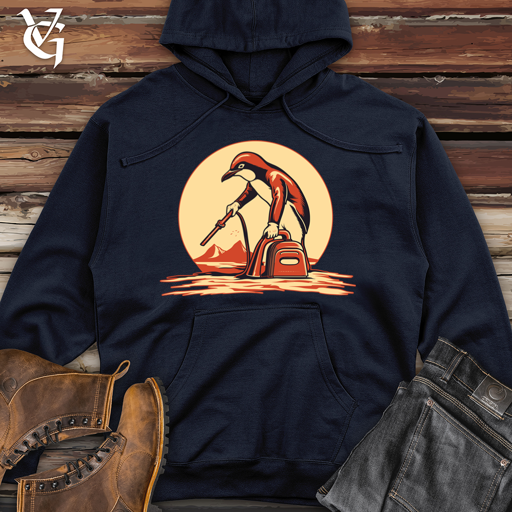 Retro Vacuuming Penguin Midweight Hooded Sweatshirt