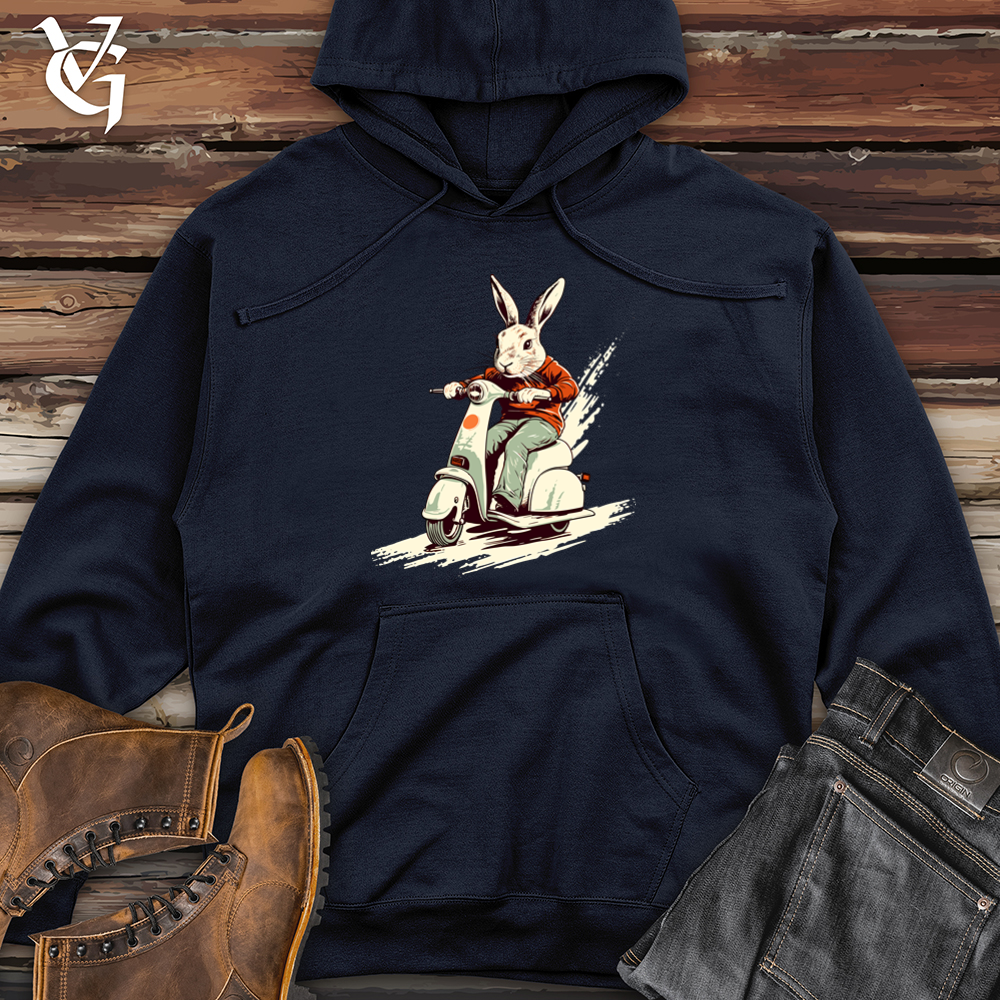 Retro Scooting Rabbit Midweight Hooded Sweatshirt