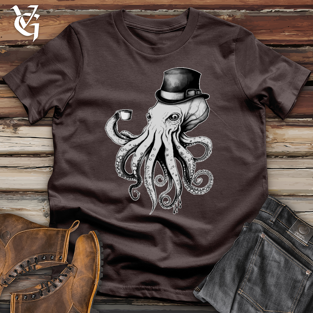 Octopus Wearing Hat Drinking Coffee Softstyle Tee