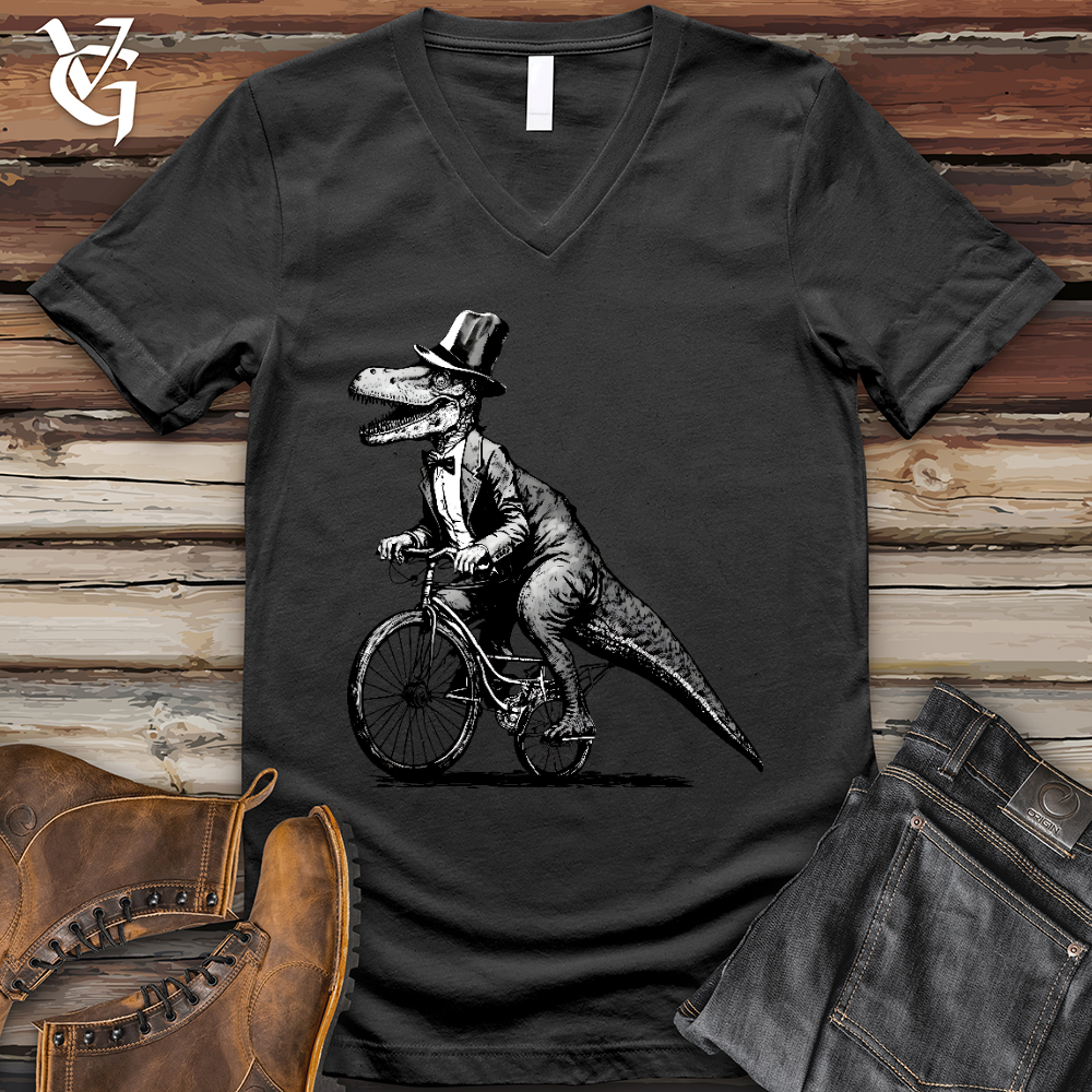 Dinosaur Riding a Bike V-Neck Tee