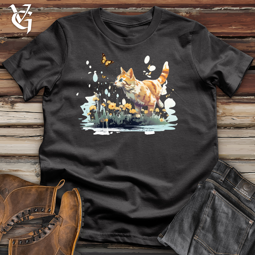 Cat Chasing Butterfly Cotton Tee